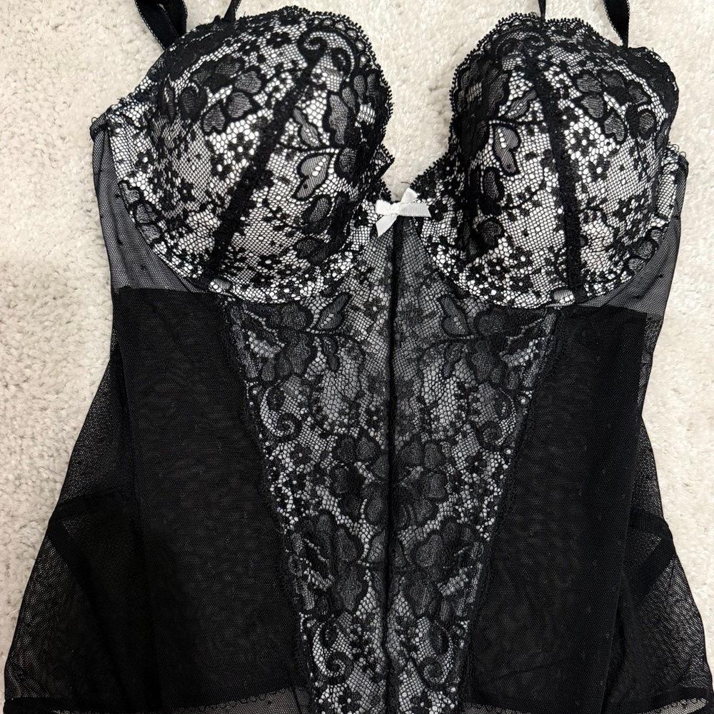 Victoria's Secret Black Lace Bustier Chemise